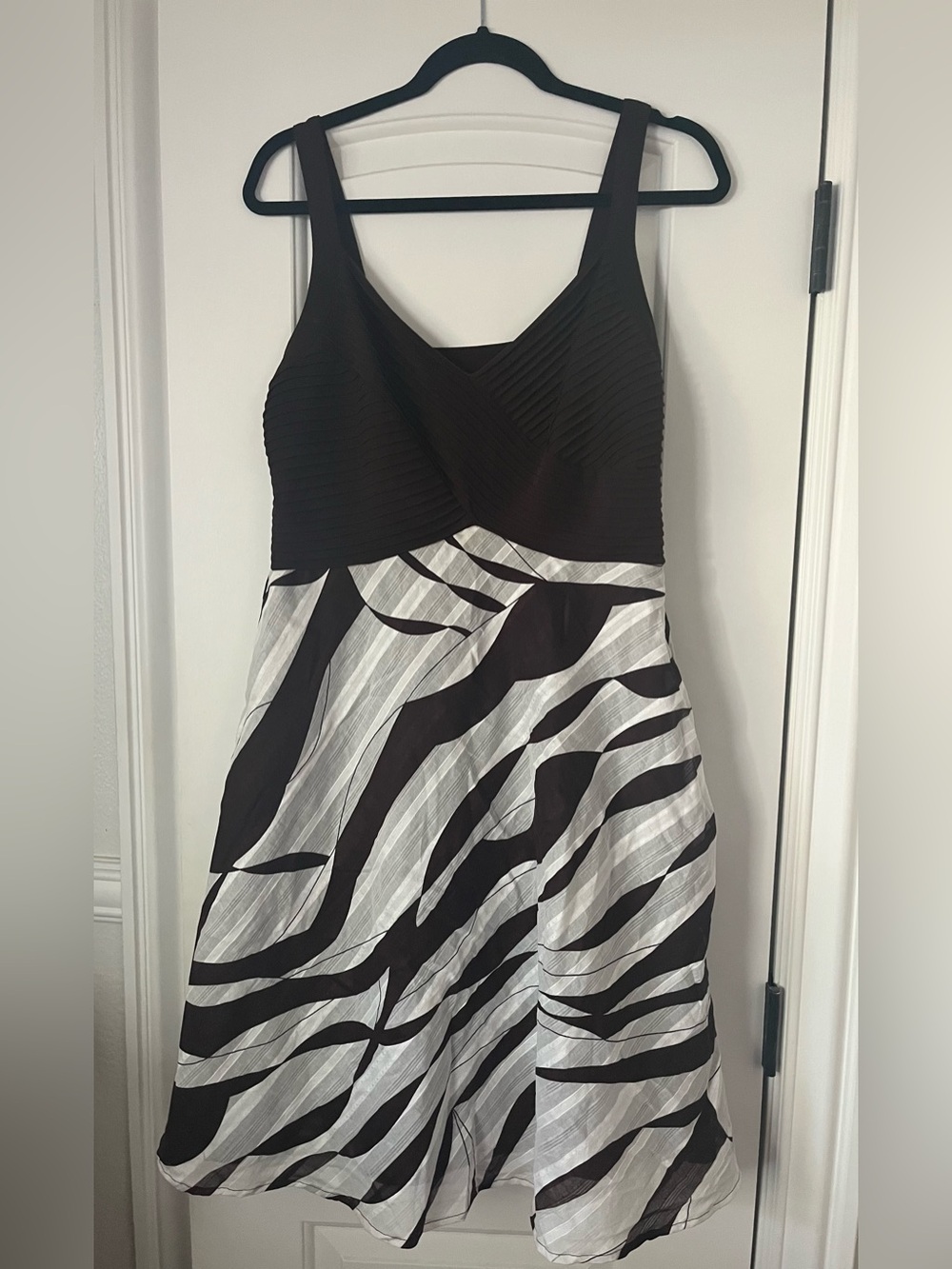 dressbarn Brown and White Striped Midi Dress
